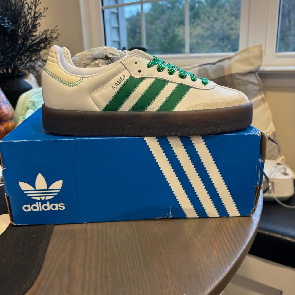 adidas Samba White and Green Sneakers